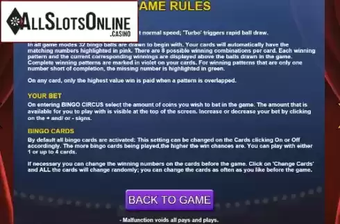 Game Screen. Bingo Circus (Caleta Gaming) from Caleta Gaming