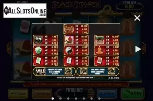 Paytable 1. Black Dragon from Inspired Gaming