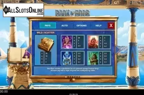 Paytable 1. Book of Gods (Big Time Gaming) from Big Time Gaming