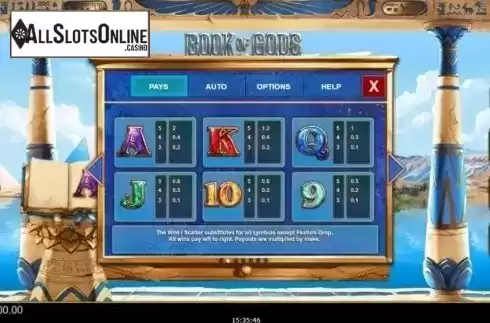 Paytable 2. Book of Gods (Big Time Gaming) from Big Time Gaming