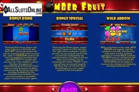 Paytable 2. Bomber Fruit from Capecod Gaming