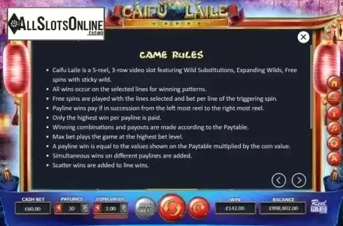 Game Rules 1. Caifu Laile from ReelNRG
