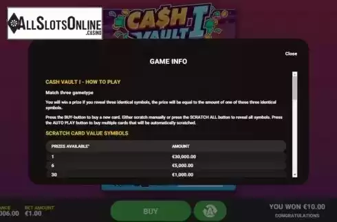 Info 1. Cash Vault I from Hacksaw Gaming