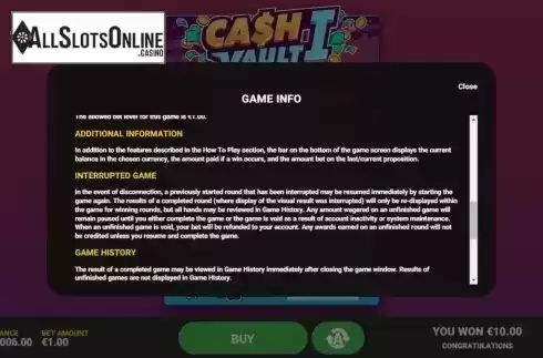 Info 3. Cash Vault I from Hacksaw Gaming
