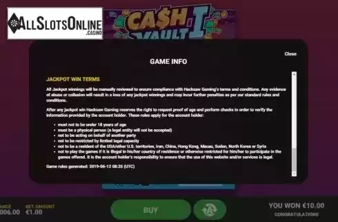Info 4. Cash Vault I from Hacksaw Gaming