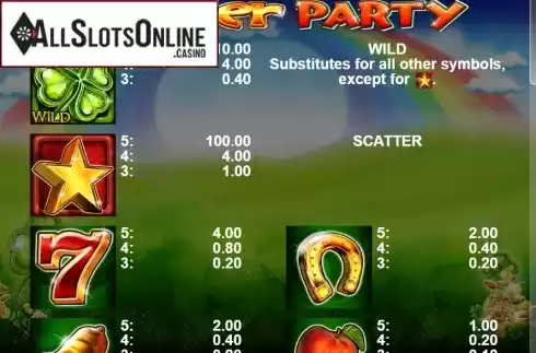 Paytable 1. Clover Party from Casino Technology