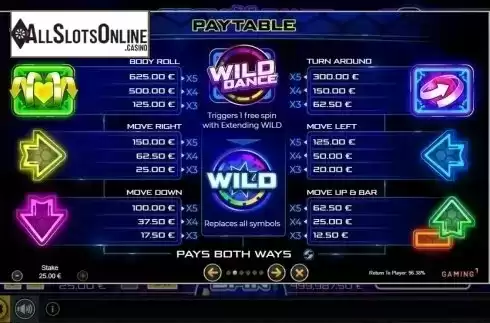 Paytable. Cosmix Dance from GAMING1