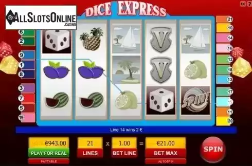 Win screen. Dice Express from Viaden Gaming