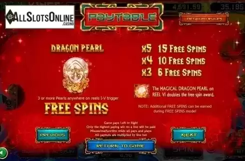 Paytable 3. Dragon Kings from Betsoft