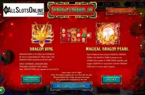 Paytable. Dragon Kings from Betsoft