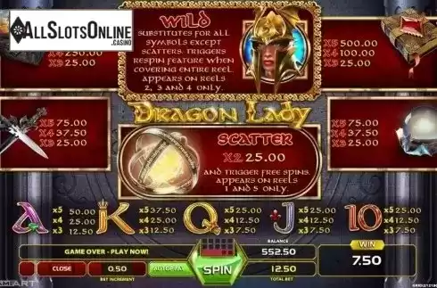 Paytable 1. Dragon Lady from GameArt