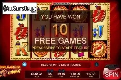 Freespins win. Dragon Lines from Ainsworth