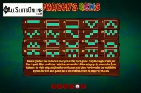 Paytable 5. Dragons Gems from Slingo Originals