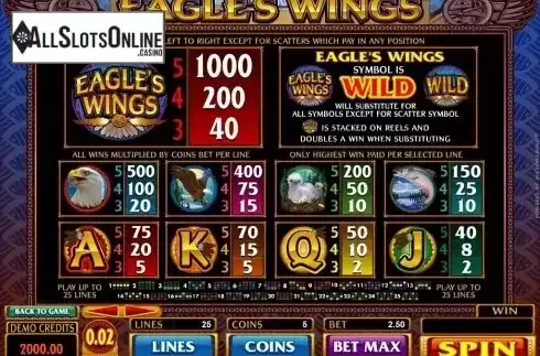 Screen3. Eagle's Wings from Microgaming