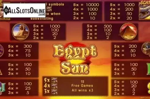 Paytable 1. Egypt Sun HD from Merkur