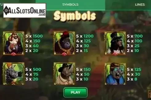 Paytable 1. Fancy Jungle from Spinmatic
