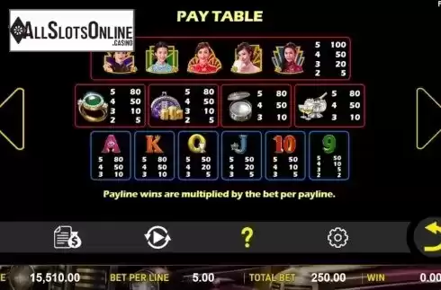 Paytable. Five Flowers from Aspect Gaming