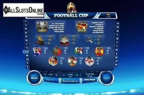 Paytable 1. Football Cup from GamesOS