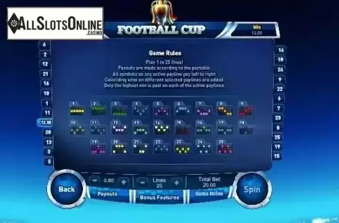 Paytable 3. Football Cup from GamesOS
