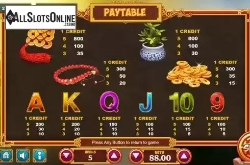 Paytable. Fortune Bowl from Vela Gaming