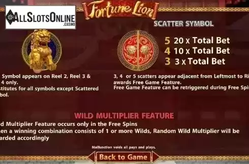 Features. Fortune Lion (SimplePlay) from SimplePlay