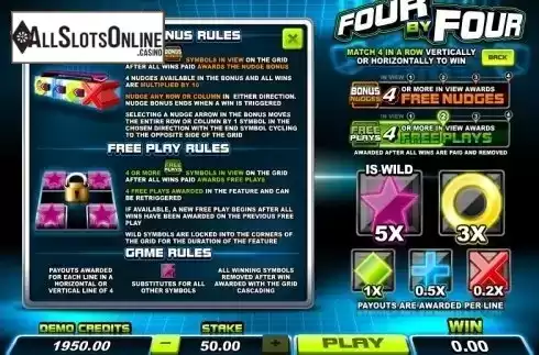 Paytable 1. Four By Four from Microgaming