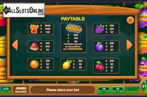 Paytable 1. Fruit Scapes from InBet Games