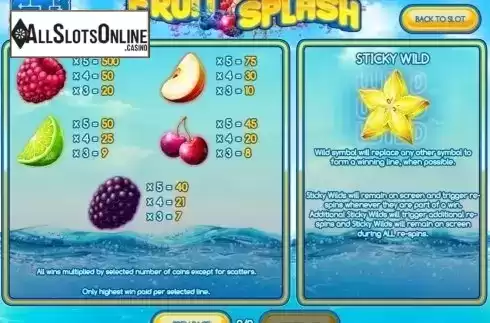 Paytable 2. Fruit Splash from Rival Gaming