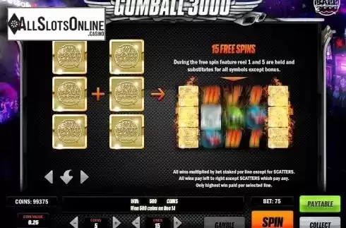 Paytable 2. Gumball 3000 from Play'n Go