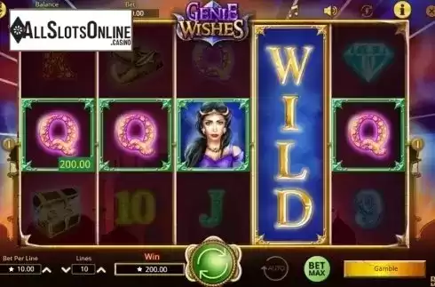 Wild Win screen. Genie Wishes from Booming Games