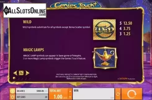 Paytable 1. Genies Touch from Quickspin