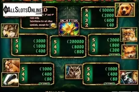 Paytable 1. Golden Acorn from Casino Technology