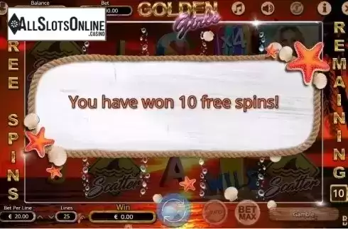 Free Spins screen. Golden Girls from Booming Games