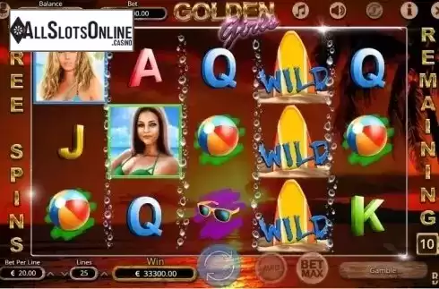 Free Spins Game Workflow screen. Golden Girls from Booming Games