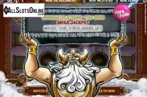 Jackpot screen. Hall of Gods from NetEnt