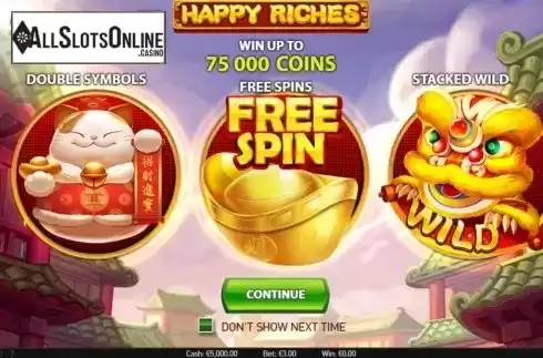 Start Screen. Happy Riches from NetEnt