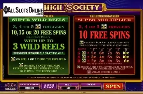 Screen3. High Society from Microgaming