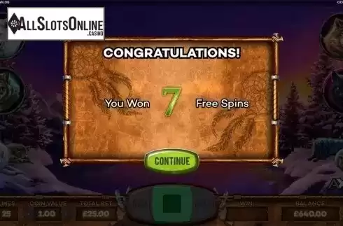 Free spins intro screen. Howlin' Wilds from Leander Games