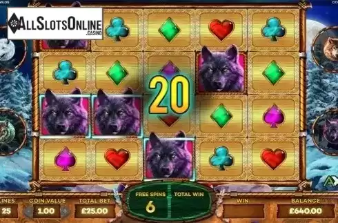 Free spins screen 1. Howlin' Wilds from Leander Games