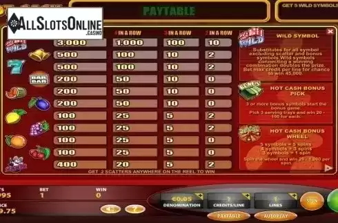 Paytable. Hot Cash (IGT) from IGT