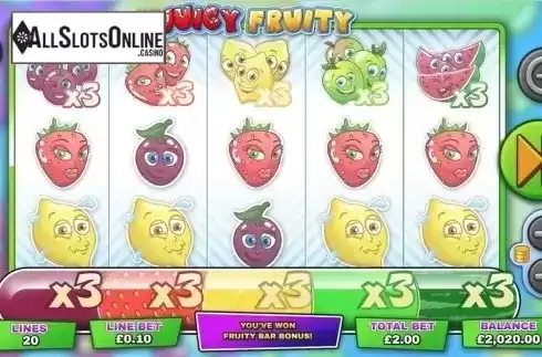 Bonus Screen. Juicy Fruity from Mutuel Play