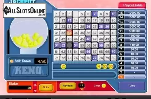 Game Screen 3. Jackpot Keno from 1X2gaming