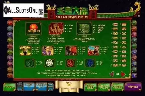 Paytable 1. Jade Emperor (Playtech) from Playtech