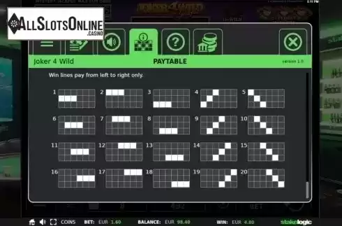 Paylines. Joker 4 Wild from StakeLogic