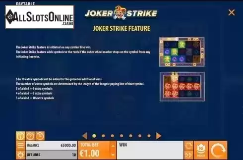 Paytable. Joker Strike from Quickspin