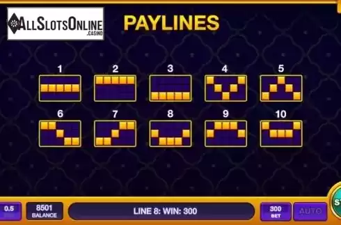 Paylines screen