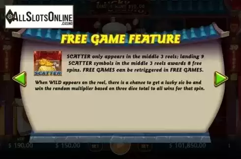 Features screen. Lucky Casino from KA Gaming