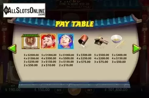 Paytable screen. Lucky Casino from KA Gaming