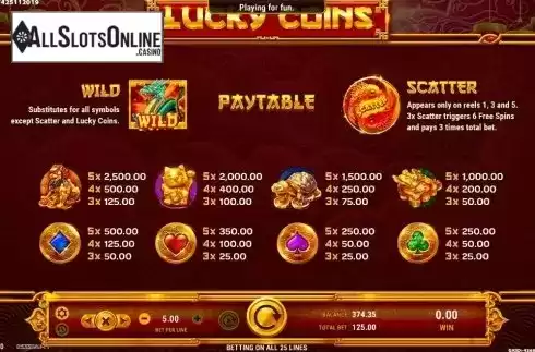 Paytable. Lucky Coins from GameArt