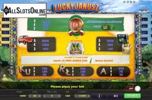 Paytable. Lucky Janusz from Five Men Games